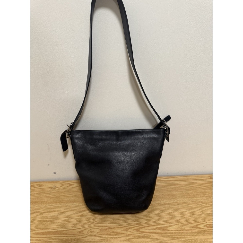 Vintage Coach Legacy Gloved Tan 9186 Black Leather Bucket Shoulder Bag Hobo Soho